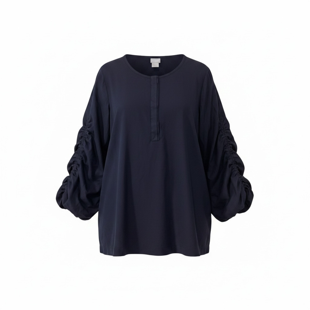 Chico's Navy Blue Ruched Sleeve Blouse